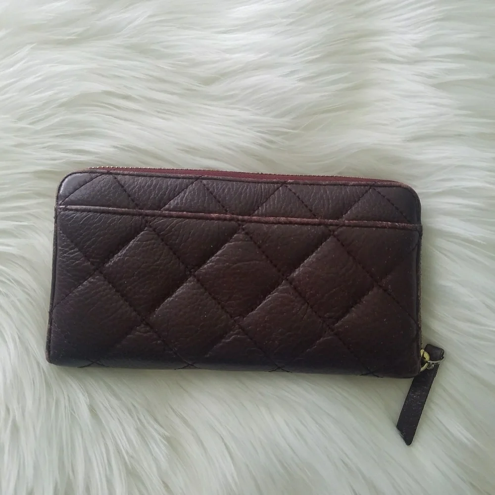 Kate Spade oxblood Quilted Zip Around Wallet